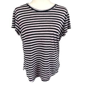 Frame T Shirt Top Size XS Lavender‎ Purple Blue Striped 100% Linen Short Sleeve